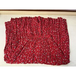 Cactus Flower Red Floral Broomstick Maxi Skirt Boho Tiered Elastic Waist Womens